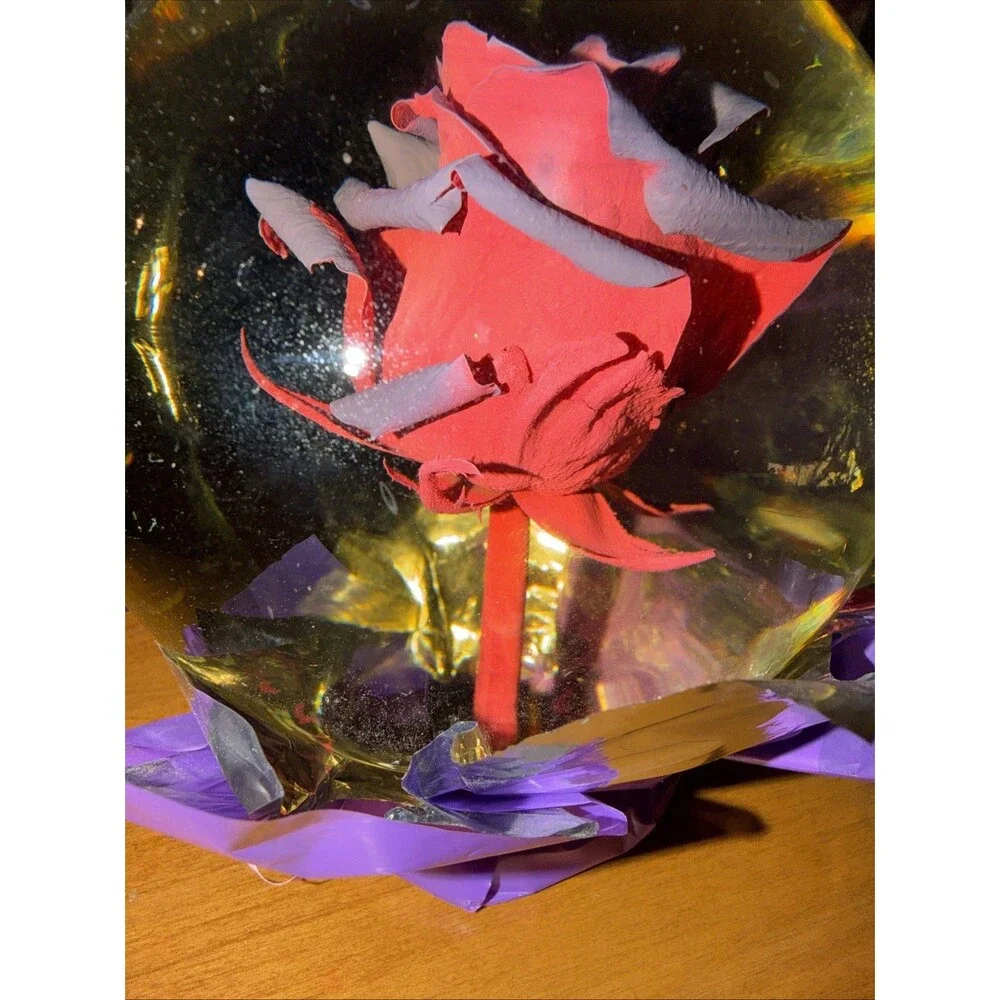 Forever Rose Glass Water Globe Red Rose Painted Blue Purple Tips Ombré 5-6” Foil
